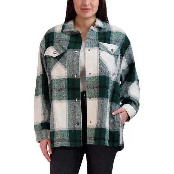 NWT HFX Women's Button Down Front Pocket Shirt Jacket Green Size S $80 1D044 - Picture 1 of 3